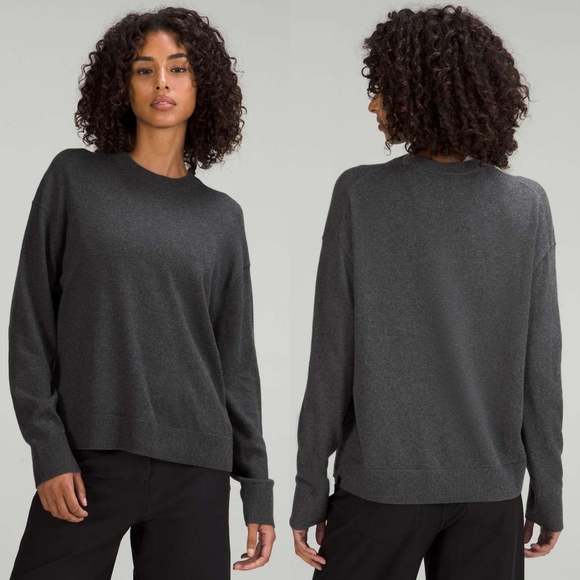 Lululemon Cotton-Cashmere Blend Crewneck Sweater Heathered Black Gray Size 4 - Picture 1 of 8